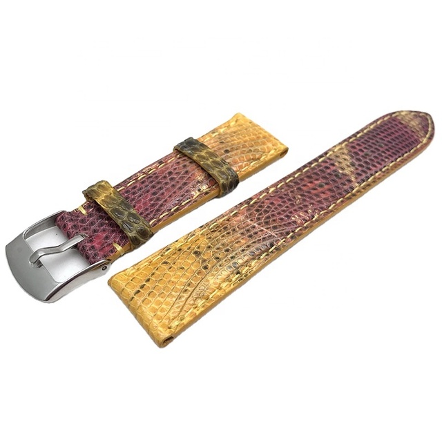 Watch Accessories Strap Leather Beauty Degree Lizard Leather Watch Strap with the Gold or Silver butterfly Buckle 22mm 23mm