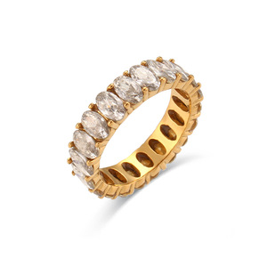 Dainty Full Eternity <b>CZ</b> Inlaid Stainless Steel <b>Ring</b> 18K Gold Plated Waterproof Tarnish Resistant Stackable Finger Band For Women - Product Image 3