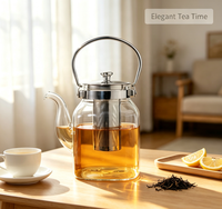 Théière carrée classique Wuso en verre borosilicate avec poignée en métal argenté, bouilloire artisanale avec infuseur en acier inoxydable pour thé en vrac