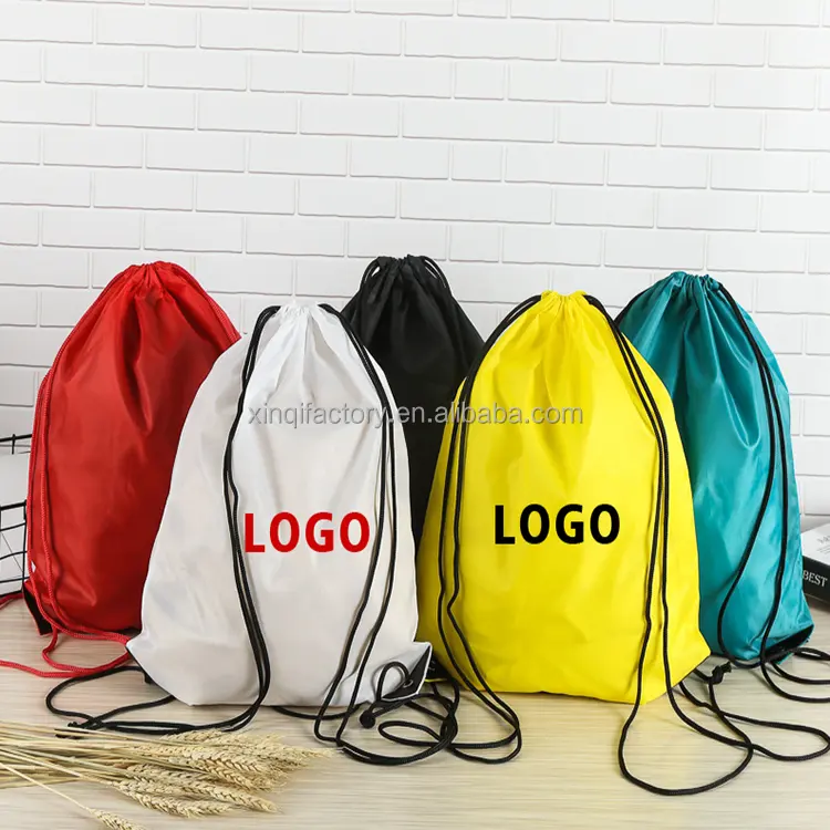 Großhandel kunden spezifische Werbe Polyester Nylon Kordel zug 30cm Shop und Rucksack Draw String Taschen