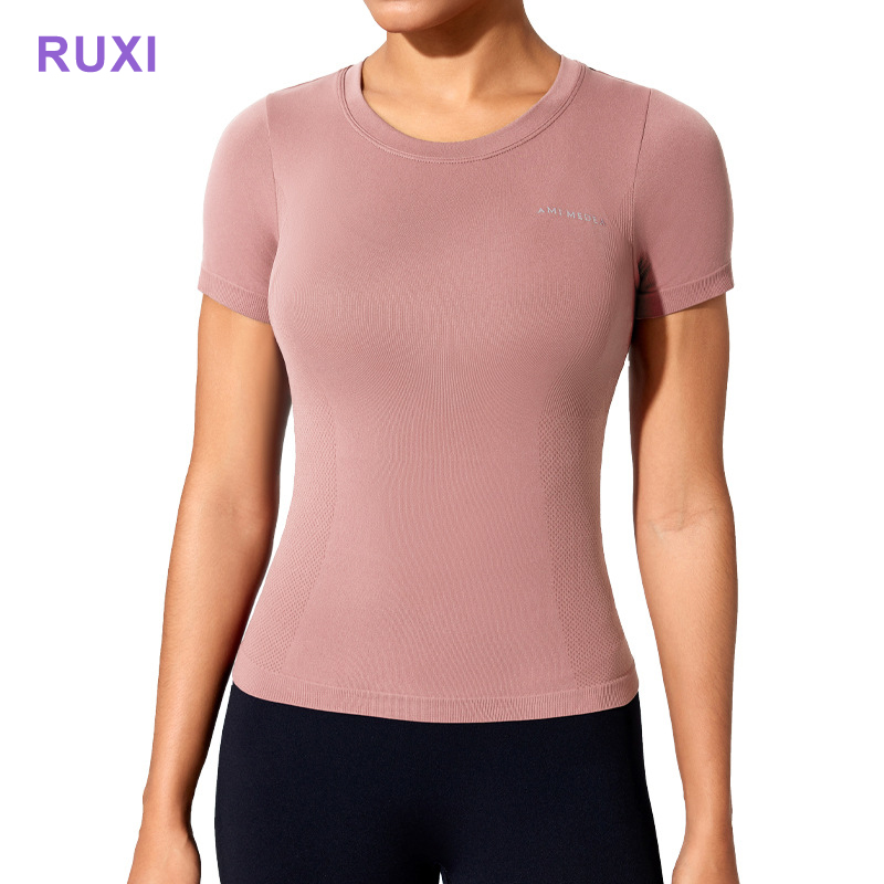 Slim Short Sleeve Workout Tops Tight Slim Short Sleeve Training Yoga Tops Running Seamless Slim Short Sleeve Sports Top