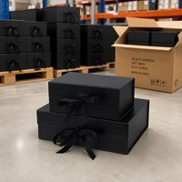 Juego de Cajas de Regalo de Lujo en Negro Mate con Cierre Magnético, Lazo de Cinta de Satén, Caja Rígida, Empaque OEM, Marca Privada, Venta al Por Mayor