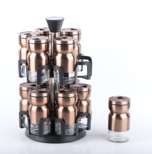 TW1121 12pcs Glass <strong>Spice</strong> Jar Set with Stainless Steel Casing and Plastic <strong>Revolving</strong> <strong>Rack</strong> - Product Image 4