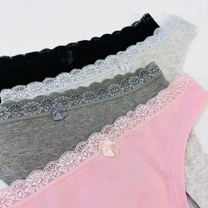 String en coton doux mélangé avec dentelle, taille basse, confortable, pour femmes - Product Image 4