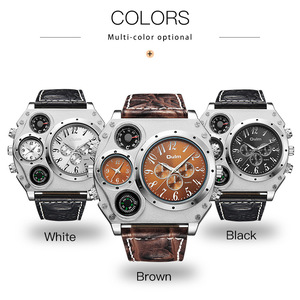 <span class=keywords><strong>Montre</strong></span> à quartz avec logo personnalisé, grand cadran, boîtier en alliage, plusieurs cadrans, double fuseau horaire, bracelet en cuir, style sportif, montres uniques et tendance - Product Image 2