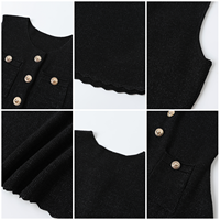 Nouvelle Collection Été 2026 - Robe Trapèze Élégante Noire en Maille, Sans Manches, Col Rond, Coupe Ajustée, Boutons Décoratifs