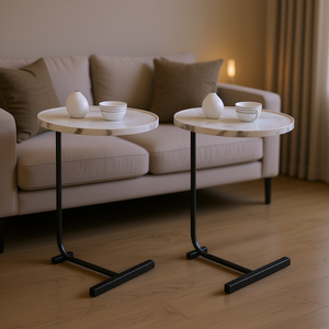 Mesa auxiliar de hierro con tapa de mármol de 2 piezas, base de caballete, estilo minimalista moderno, mesa consola para sala de estar, muebles para el hogar. - Product Image 2