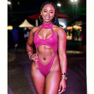 Traje de Baño Metálico Brillante Personalizado para Mujer, Estilo Carnaval Caribeño, J'ouvert, Monokini de Corte Alto con Tanga - Product Image 4