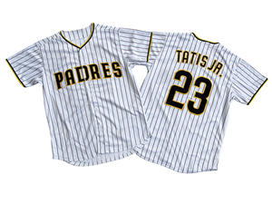 Maillot de joueur de baseball américain personnalisé pour homme, San Diego Padres, Manny Machado, <span class=keywords><strong>Fernando</strong></span> Tatis Jr., rayures marron et blanches, version alternative - Product Image 4