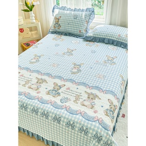 Pure Cotton Bed Sheet Set 3 Pcs Stripes Breathable Home <b>Bedding</b> With Skirt Tatami Style All Season Use - Product Image 4