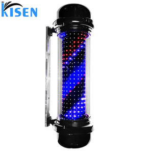 Kisen, venta al por mayor, poste <span class=keywords><strong>de</strong></span> barbero rojo y azul, letrero giratorio Led completo, altura y Color personalizados para barbería - Product Image 2