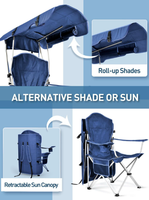 Chaise de camping inclinable moderne et portable avec cadre en fer, auvent pare-soleil et accoudoirs, idéale pour la plage, la pêche et les loisirs en extérieur