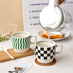 High-end Stackable 12 Ounce Minimalist and Stacked Ceramic <strong>Coffee</strong> <strong>Mug</strong> With Checkerboard Logo Pattern Checkered Ceramic <strong>Mug</strong> - Product Image 3