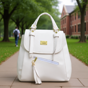 Sac à dos blanc Fana pour femme, 15L, léger, en PVC, tendance, pour usage quotidien, sac d'université avec poche zippée et poignée à pompon - Product Image 2