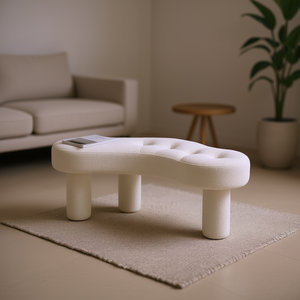 Banco Moderno Tapizado en Bouclé Blanco con 4 Patas, Mueble para Dormitorio, Modelo D0100XUW5BU - Product Image 2