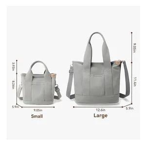 Canvas Tote Bag with Zipper Crossbody Shoulder Bag Satchel with Multiple Compartments