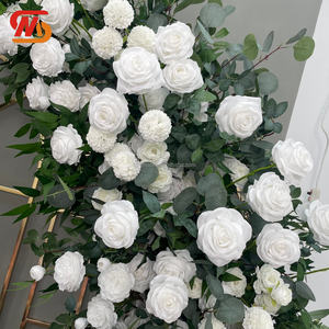 SMOOTH Moon Shape White Rose With Greenery Silk Flower Horn Arch for Wedding - Product Image 2