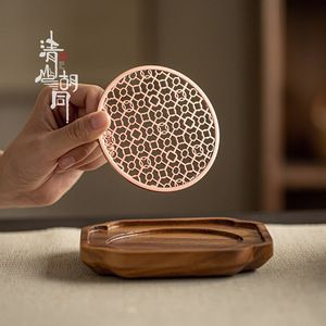 Plateau à thé rond en bois de noyer Qingshan Hutong, résistant à la chaleur, accessoire rétro pour le thé Kung Fu - Product Image 1