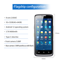 Android12 robuste PDA 1D 2D Scanner de codes à barres 4 Go de RAM 64 Go de ROM NFC QR Étanche Terminal de poche industriel PDA