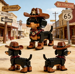 Cowboy Dachshund ABS Plastic <b>Building</b> Blocks 3D Pet <b>Model</b> 1:12 Scale DIY Assembly Toy Gift for Dog Lovers - Product Image 2
