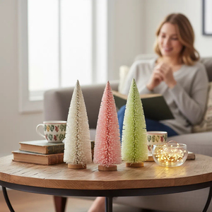 SANWEI Mini Christmas <strong>Trees</strong> Winter Ornaments Tabletop Small <strong>Xmas</strong> <strong>Tree</strong> Mini Bottle Brush <strong>Tree</strong> With Wood Base for Home Decoration - Product Image 1