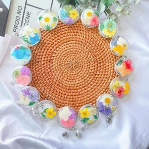 <strong>Real</strong> Flower Resin Round Name Badge Reel Retractable Alligator Work Clip for Nurses Made of Durable ABS Material - Product Image 5