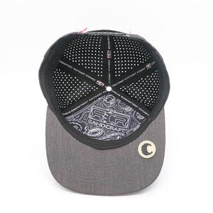 Premium Grey Custom 7-Panel Waterproof Flat Bill Baseball Cap with Laser Cut & Rubber Logo for High-Quality Unisex - Product Image 6