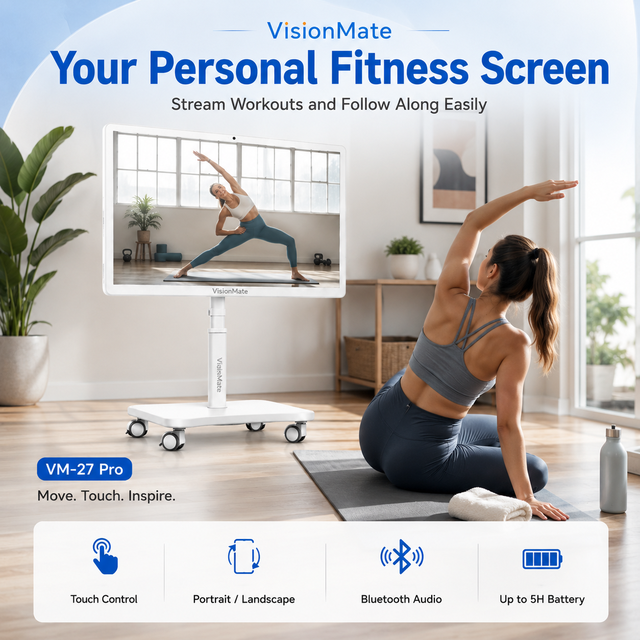 Mobile Smart TV on Wheels 27 32 Inch Android Touch Screen Display for Entertainment Work and Online Learning