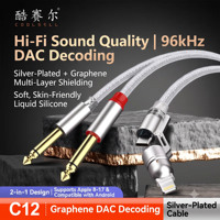 Cable de Decodificación DAC USB C y iPhone a Doble 6.35mm, Conductor Plateado, Capa de Protección de Grafeno y Aluminio, Revestimiento de Silicona