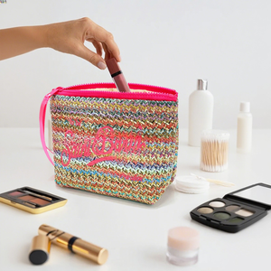 Borsa per il Trucco in Paglia a Righe alla Moda, Grande Capacità con Cerniera, per Viaggi Estivi in Spiaggia, Organizer per Cosmetici - Product Image 4