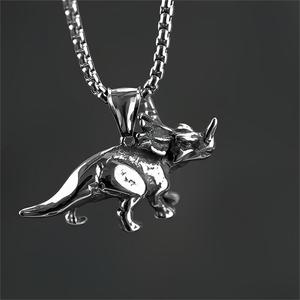 Stainless Steel <b>Dinosaur</b> Pendant <b>Necklace</b> Men's Fashion Jewelry Hip Hop Style Animal Shape Gift for Clothing Matching - Product Image 1