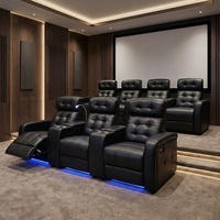 Fauteuils de cinéma modernes de luxe en cuir véritable avec fonction de relaxation électrique, éclairage LED et port USB