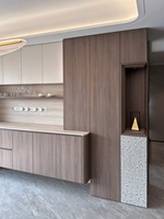 Meuble de rangement modulaire en bois moderne avec portes à panneaux plats et deux tiroirs, design présentoir pour salon et salle à manger