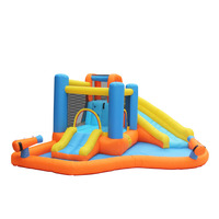Château gonflable d'extérieur pour enfants avec toboggans et trampolines, utilisation domestique, installation facile, tissu Oxford 420D+840D, 5 personnes