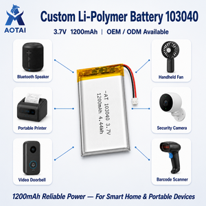 Batterie Li-Polymère Haute Capacité 1200mAh OEM ODM 103040 3.7V Taille Personnalisée pour Imprimante Portable Sonnette Vidéo - Product Image 2