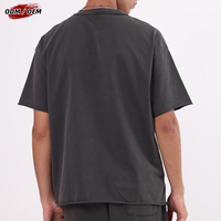 Kaus 275G katun murni Vintage High Street musim panas kaus Ram Hem dicuci Batik longgar lengan pendek kosong untuk pria
