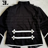 Veste Napoléon en jean vieilli LARSUR, coupe slim, col montant, style motard, avec short en jean, veste hussarde