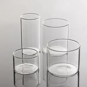 Usine Grand Cylindre Verre Cristal Faveur Fleur Vase Bougeoir Verre Bougie Ronde Boîte Pilier Bougeoir