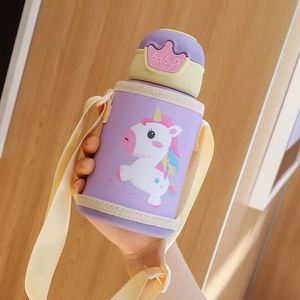 BPA Free Toddlers and Kids Dual Wall Stainless Steel Thermal Vacuum Insulated Child Thermos Water <b>Bottle</b> With Straw Rope Strap - Product Image 4