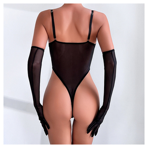 Conjunto de Lencerí<span class=keywords><strong>a</strong></span> Transpirable para Mujer con Guantes, Body Sexy Transparente de Una Pieza con Malla y Corte Alto para Juegos Sexuales Traviesos - Product Image 5