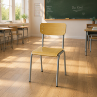 Chaise d'école empilable en contreplaqué, chaise d'élève à structure métallique, mobilier de salle de classe pour projets éducatifs, vente en gros