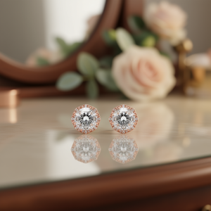 Pendientes de oro rosa E1551 con circonita redonda engastada en forma de garra para mujer, joyería clásica de moda para fiestas - Product Image 2