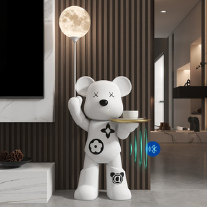Lampe de lune en résine en forme d'ours de dessin animé, décoration de sol, meuble TV, canapé, salon, peinte à la main - Product Image 3