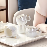 Bouilloire à eau froide en céramique de luxe légère, couleur blanc nacré, ensemble de vaisselle haut de gamme avec tasses à café et à thé noires en cadeau