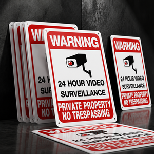 Panneau d'avertissement en métal « Propriété privée, interdiction d'entrée », vidéo 24h/24, « Souriez, vous êtes enregistré », avertissement de sécurité - Product Image 3