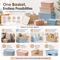 Panier de rangement en rotin tressé en plastique, organisateur de bureau, boîtes de rangement pour vêtements, bacs de rangement pour placard