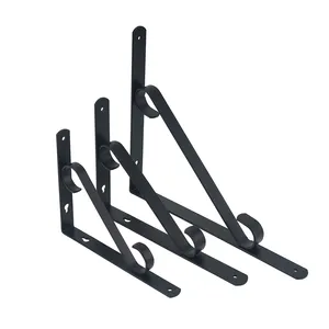 Vente en gros de supports muraux en fer noir Support d'étagère robuste en forme de L Support d'angle mural Accueil