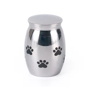 Coral Pet paws printing mini metal stainless steel urn pet dog cremation container for cat memorial