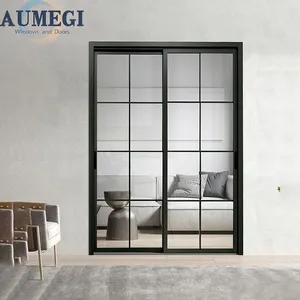 Cheap price aluminium frame double tempered glass panel sliding door design