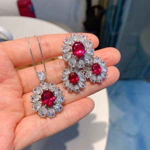 High Quality Red Eco-friendly Copper Zirconia Micro-inlay Fashion 3-Piece Earrings <b>Ring</b> Necklace Jewelry Set for Women - Product Image 4